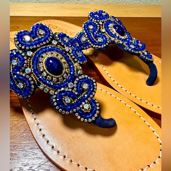 MYSTIQUE Jeweled Sandals, so Gorgeous, Classy and Unique!! Royal Blue Sz 37 US 7 - Picture 2 of 7